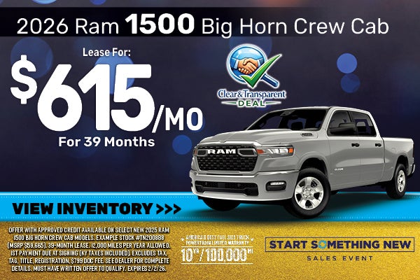 Lease a 2026 RAM 1500 Big Horn for $615/mo for 39 Months